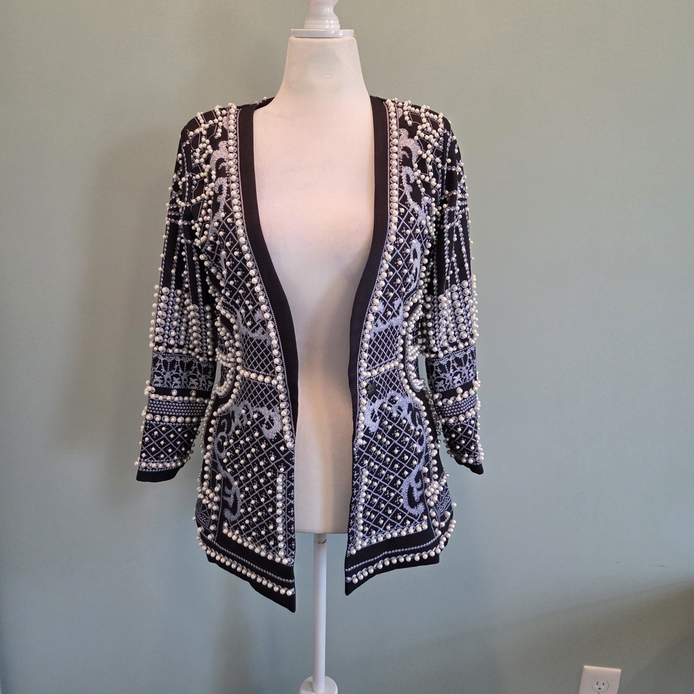 Bella Barnett Black Embellished Beaded Open Front Jacket Size S - Picture 4 of 16